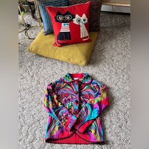 VTG 90s Vintage Michael Simon Color Splash Cardigan Sweater Embroidered  M